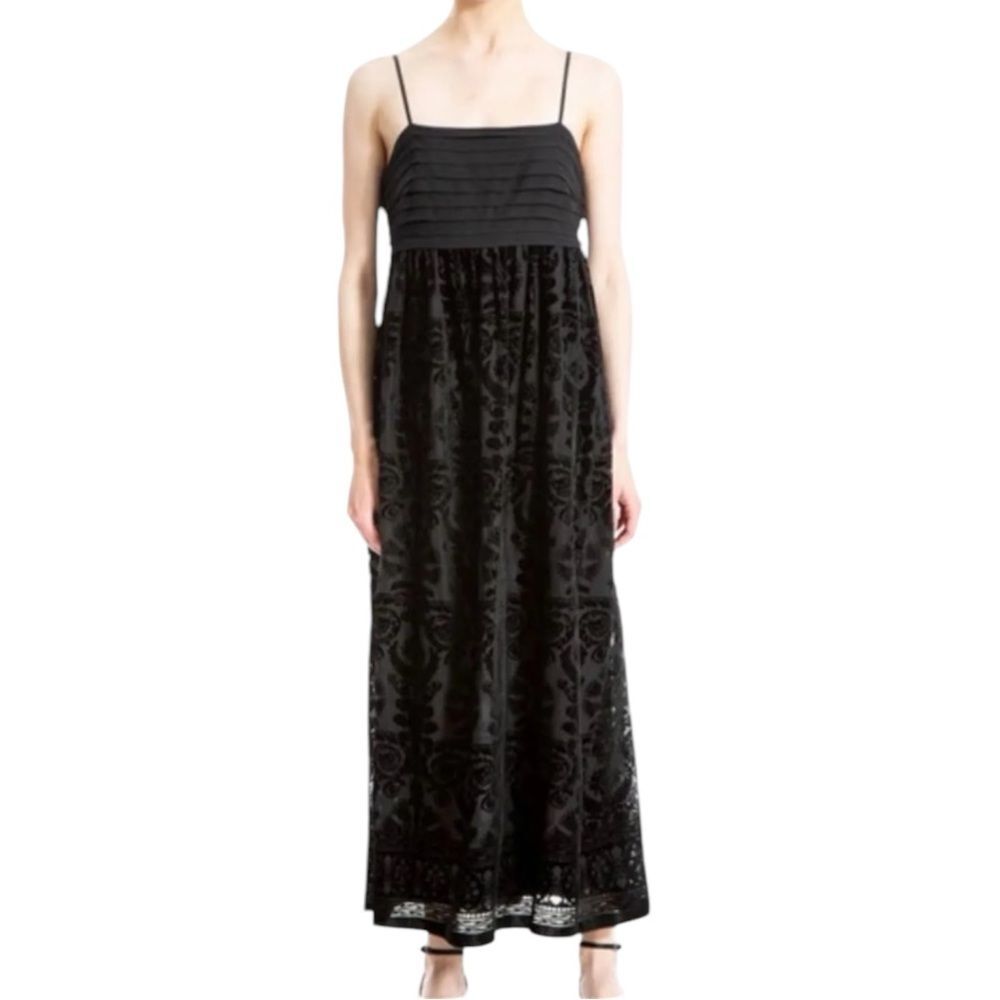 Max Studio Burnout Velvet Maxi Dress Black Size Medium NWT